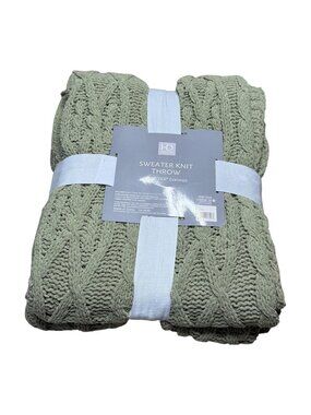 Sage Green Chunky Cable Sweater Knit Throw Blanket 50" X 60" NEW NWT